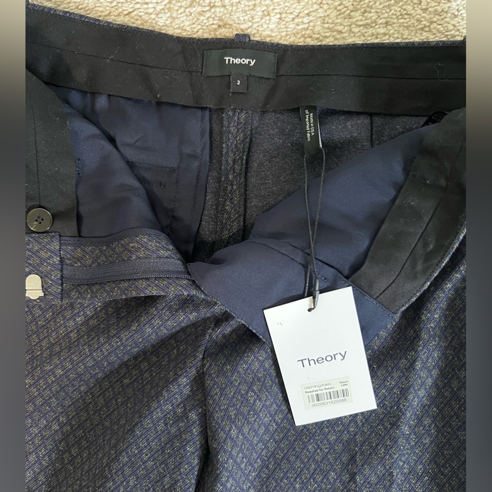 NWT Theory Trellis Knit Tailored Trousers Navy/Charcoal